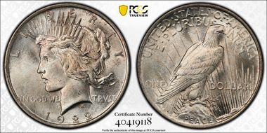 1922 $1 VAM 5C, TDR, Eroded Face MS65+