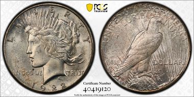 1922-S $1 VAM 10, Extra Ray MS64