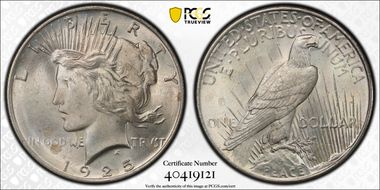 1925 $1 VAM 1T (5), Missing Ray MS64