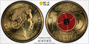 2018 $2 Armistice Centenary Colorized MS65