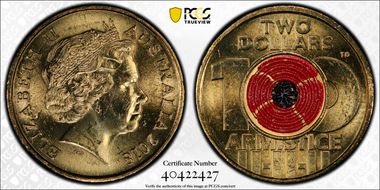 2018 $2 Armistice Centenary Colorized MS64