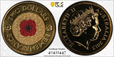 2012-C $2 Remembrance Day Colorized MS68