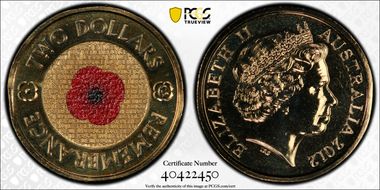 2012-C $2 Remembrance Day Colorized MS68