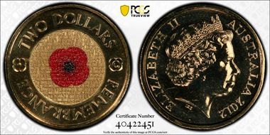 2012-C $2 Remembrance Day Colorized MS68