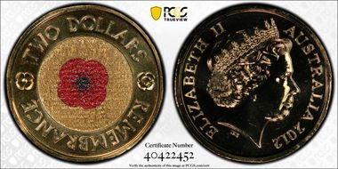 2012-C $2 Remembrance Day Colorized MS68