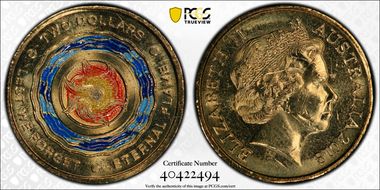 2018 $2 Lest We Forget Eternal Flame Colorized MS64