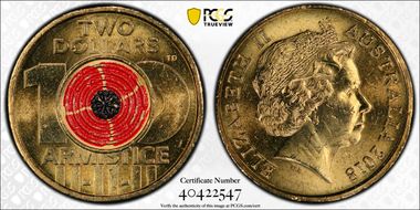2018 $2 Armistice Centenary Colorized MS66