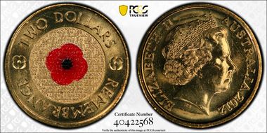 2012 $2 Remembrance Day Colorized MS66
