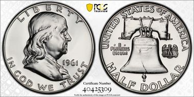 1961 50C Doubled Die Reverse PR68