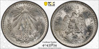 1922-M Peso KM-455  Ag MS64