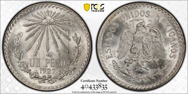 1927-M Peso KM-455  Ag MS65