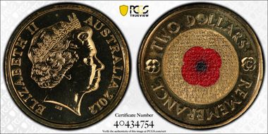 2012-C $2 Remembrance Day Colorized MS68