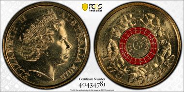 2015 $2 Lest We Forget Colorized Poppy Counterstamp MS66