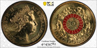 2015 $2 Lest We Forget Colorized Poppy Counterstamp MS64