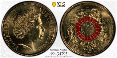 2015 $2 Lest We Forget Colorized Poppy Counterstamp MS65