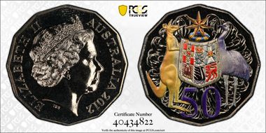 2012 50C Coat of Arms Colorized MS67