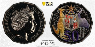 2012 50C Coat of Arms Colorized MS69