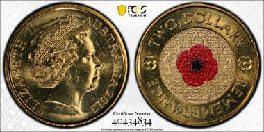 2012 $2 Remembrance Day Colorized MS64