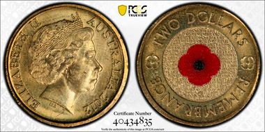 2012 $2 Remembrance Day Colorized MS64