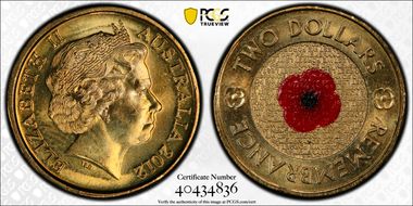 2012 $2 Remembrance Day Colorized MS64