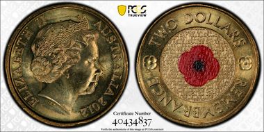 2012 $2 Remembrance Day Colorized MS66