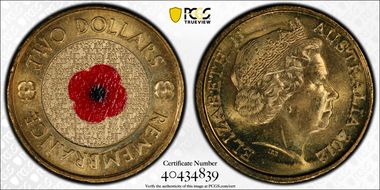 2012 $2 Remembrance Day Colorized MS64