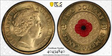 2012 $2 Remembrance Day Colorized MS66