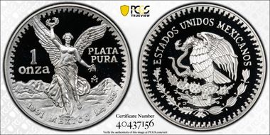 1991-Mo Onza Libertad Ag KM-494.3 PR69DCAM