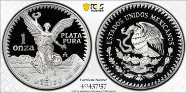 1991-Mo Onza Libertad Ag KM-494.3 PR70DCAM