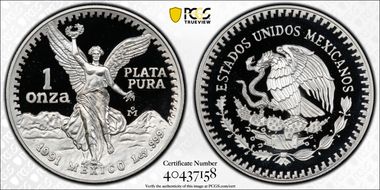 1991-Mo Onza Libertad Ag KM-494.3 PR70DCAM