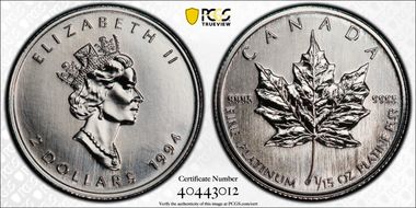 1994 $2 Maple Leaf/Pt MS70