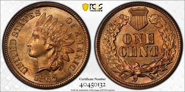 1865 1C Plain 5 MS66RD