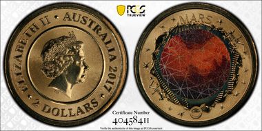 2017 $2 Planetary Coins Mars Colorized MS69