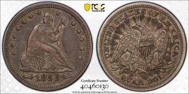 1853 25C Arrows and Rays XF40