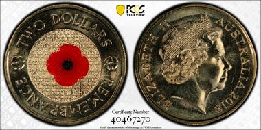 2018 $2 Remembrance Day Red Poppy 30th Ann. $2 Coin Colorized MS68