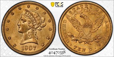 1907 $10 Liberty AU58+