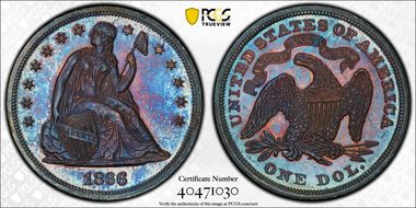 1866 $1 Motto MS64