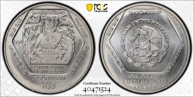 1994-Mo 5 Peso Lapida Tumba de Palenque MS67