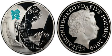 2009 £5 S-4934 Isaac Newton Sculpture Ag PR70DCAM