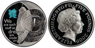 2009 £5 S-4935 Globe Theatre Ag PR69DCAM