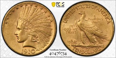 1910-D $10 AU55