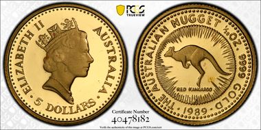 1989-P $5 Red Kangaroo-Nugget PR69DCAM