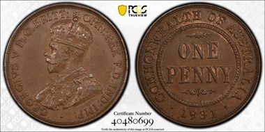 1931 (m) 1D English obverse Dropped 1 MS63BN