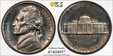 1938 5C Re-Engraved Obv Design FS-402 PR67