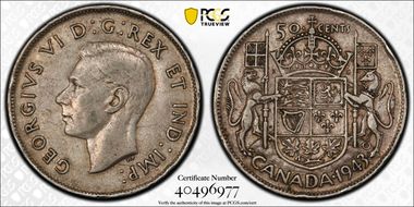 1943 50C Wide Date XF40