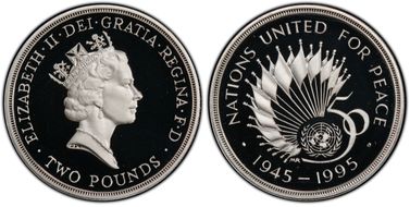 1995 £2 S-K6 50th Anniv UN Ag Pft PR69DCAM