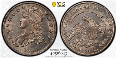 1834 50C Small Date, Small Letters AU58