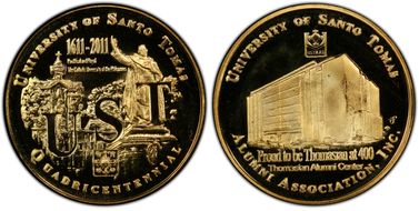 2011 Medal 400th Ann U. Santo Tomas Gilt Brass PR69DCAM