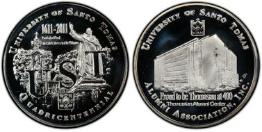 2011 Medal 400th Ann U. Santo Tomas Silvered Brass PR70DCAM