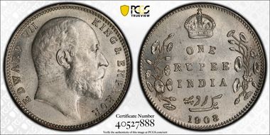 1908/7-B Rupee SW-7.42 MS61